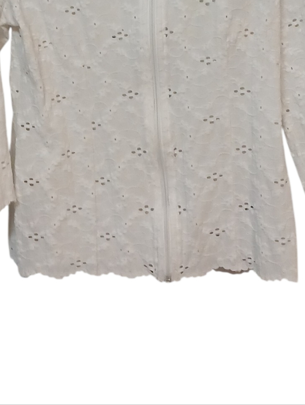 Papillon Blanc - White Floral Embroidered Jacket, 3/4 Sleeve, Full Zipper,... - Picture 7 of 11